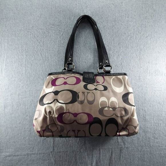 Coach Signature Soho Hobo Tote Bag F13739 Tan & Purple Womens Handbag 11" x 9" x - Picture 2 of 9